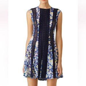 BCBGMaxAzria Navy and White Floral Lace-Panel Mini Dress
